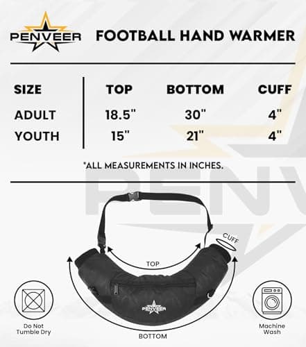 Penveer Football Hand Warmer Pocket - Water Resistant Hand Warmer with Adjustable Strap, Ribbed Cuffs and Zip Pocket, Ideal for Football, Hunting and Outdoor Activities (Black Camo — view 6