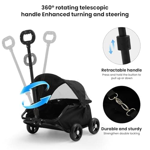 Pet Stroller for Small Dogs Cats Pet Carrier Shopping Cart Foldable Dog Trolley with 360° Swivel Handle Breathable Mesh Lightweight 4-Wheel Jogger Travel Stroller for Medium Puppies (Black, S) — view 2