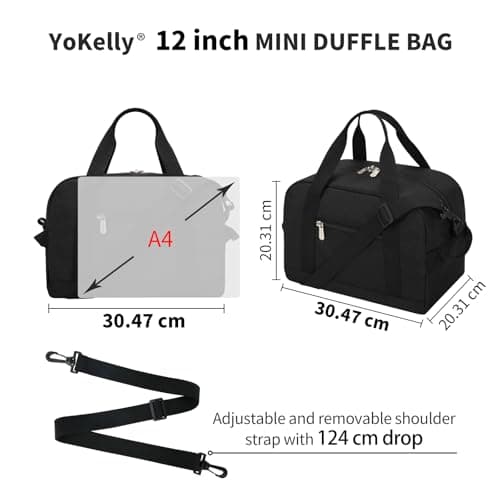 Small Gym Bag Carry On Bag - 12 inch Mini Duffle Bag Lightweight for Overnight Travel 30x20x20cm-Black — view 5