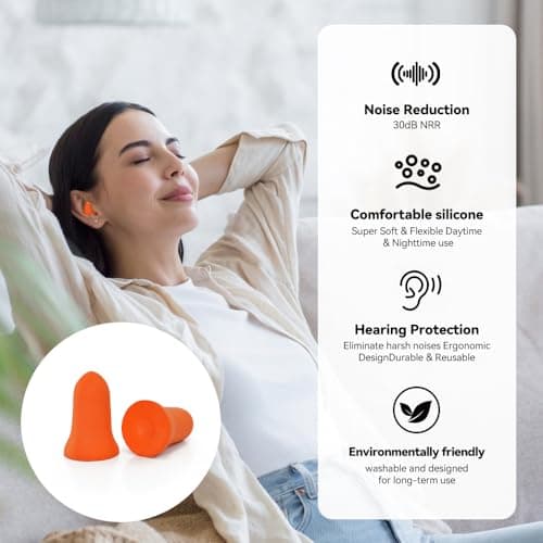 10 Pairs of Noise Reduction earplugs: Super Soft Foam Noise Reduction earplugs - for snoring in Sleep (Orange) — view 2
