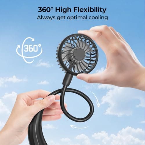 Amacool Neck Fan Battery Operated Neckband Fan 3-Speed Hand-Free Wearable Lightweight Personal USB Fan for Hot Flashes Home Office Travel Outdoor Sports — view 3