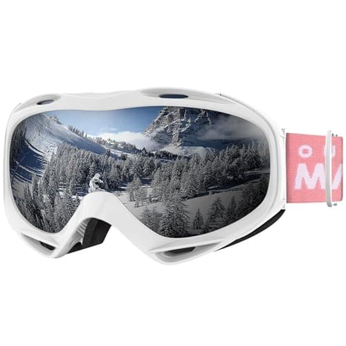 OutdoorMaster OTG Ski Goggles - Over Glasses Ski / Snowboard Goggles for Men, Women & Youth - 100% UV Protection (White Frame + VLT 10.2% Grey Lens)
