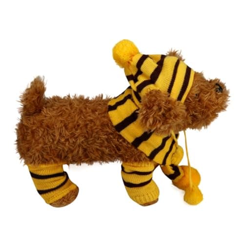Dog Scarf and Hat Set in Yellow Colour Knitted Woolen Yarn for Winter, Warm and Easy to Put on Pet Accessories, for Holiday Photo Shoots and Travel — view 2