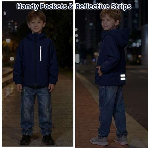 FILOWA Waterproof Raincoat Boys Hooded Rain Jacket, 13-14 years, Navy — view 2