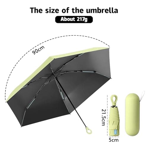 Detontek 6 Ribs Mini Travel Umbrella, Mini Folding Umbrella, Small Umbrella, Pocket Umbrella, Umbrella With Buckle Handle, Dual Purpose, With Storage Box (Matcha Green) — view 2