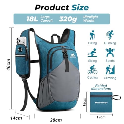 flintronic Lightweight Hiking Backpack, 18L Foldable Waterproof Rucksack, Back Pack Rucksack for Men Women Kids, Walking Backpack for Outdoor Sports, Hiking, Travelling, Camping — view 2