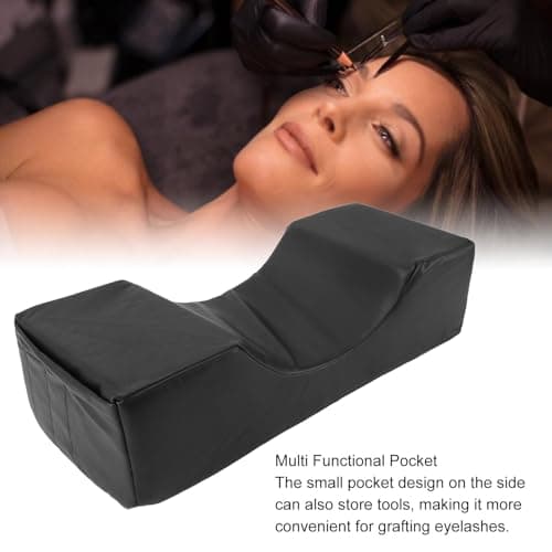 Brrnoo Eyelash Extension Pillow, U-Shape Memory Foam PU Leather Ergonomic Eyelash Pillow with Side Pocket for Beauty Salon Grafting — view 6