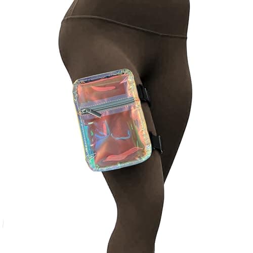 Holographic Thigh Bag | Leg Harness for Women | Outdoor Waist Pouch | Carnival Hiking Travel Fanny Pack with Adjustable Straps, Iridescent, One Size, Regular Thigh Bag — view 3