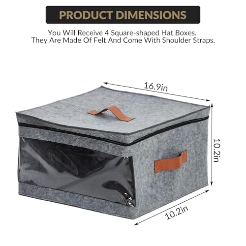 GarveeMore 4 Pack Hat Storage Box for Travel, Large Hat Box Storage with Lid, Foldable Felt Hat Organizer with View Window, Travel Hats Boxes Storage Cowboy Hat Case For Women and Men — view 6