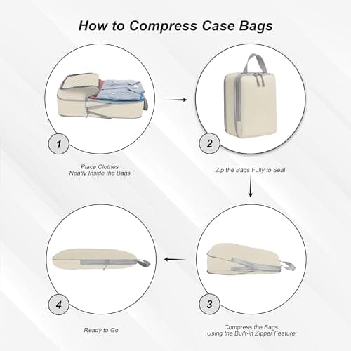 White Hawk 8-Pcs Compression Packing Cubes for Suitcases – Waterproof Diamond Polyester, No Mesh, Space-Saving Luggage Organiser, Travel Bags for Suitcases, Backpacks & Carry-Ons (Beige) — view 4