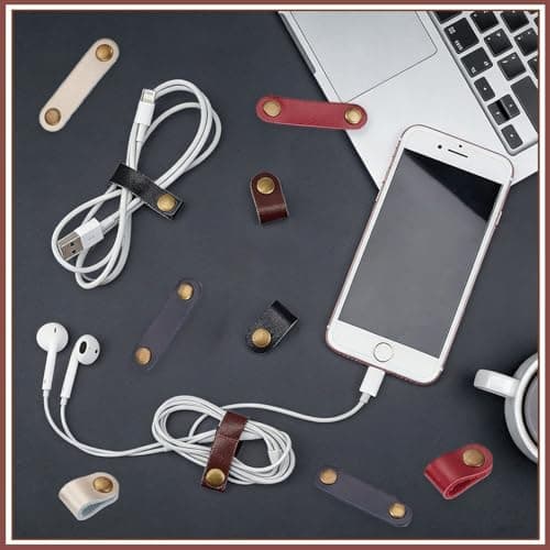 Denipry 10pcs Cord Organizer, PU Leather Cable Straps Small Cable Ties Reusable Cable Tidy for Travel Office Home Phone Charging Headphone Cord Ties Wire Organizer — view 4