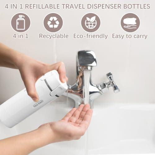 TENGMEIHUIO 4 In 1 Travel Dispenser Bottles Refillable Leak Proof Squeeze Bottles for Toiletries Portable Travel Containers for Shampoo Lotion Conditioner Cream Flights Trips Gym Camping (White) — view 4