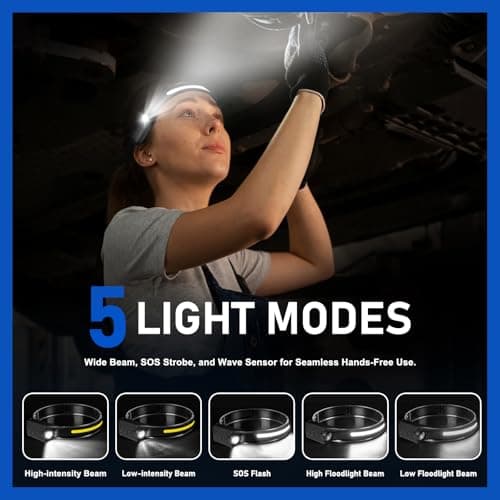 Head Torch Rechargeable [2 Pack], 400 Lumen Waterproof LED Headlamp with Motion Sensor, 230° headband light, 5 Lighting Modes, Long Runtime, Lightweight Headlight for Adults for Running Fishing Hiking — view 3