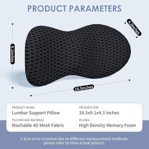 YUGEVRA Lumbar Support Pillow for Lower Back Pain Relief – Ergonomic Streamline Memory Foam Cushion for Office Chair, Car Seat, Gaming, Recliner and Sleeping (Black) — view 5