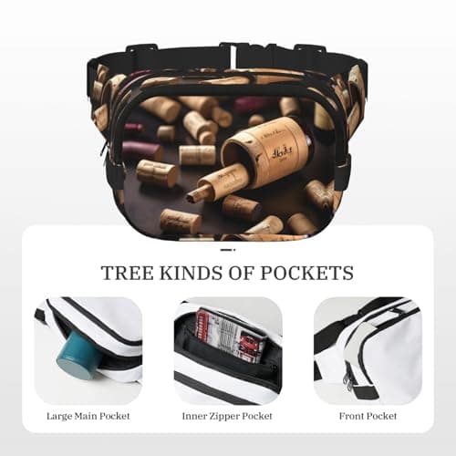 Wine Bottle Cork print Womens Fanny Pack Everyday Hip Pouch Waist Bag for Travel Outdoor Running Hunting for Adult, Black, One Size — view 4