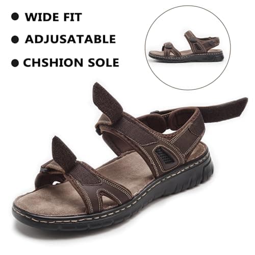 ISQFIQ Real Leather Mens Sandals, Wide Fit Sandal for Walking, Open Toe Indoor and Outdoor Shoes with Adjustable Strap for Summer Casual Travel Hiking Beach Trekking Towns Dark Brown UK 11 — view 5