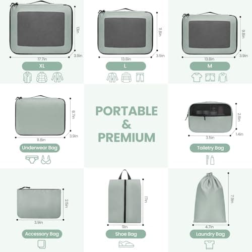 Prezon Packing Cubes for Suitcase 8 Set, Lightweight Luggage Packing Organizers Packing Cubes for Travel Accessories - Green — view 2