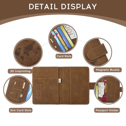 ILIYAH Passport Holder PU Leather RFID Blocking Passport Cover Travel Wallet Case with Card Slot & Elastic Strap Passport Covers (Brown MG) — view 4