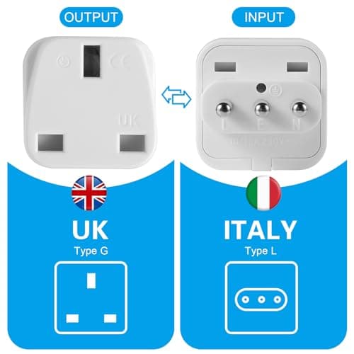 TENINYU 3-Pack UK to ITALY Plug Adapters Italy Power Converter Grounded Universal Travel Adapter 3 Pin Italian Chile International Type L Plug (White) — view 4