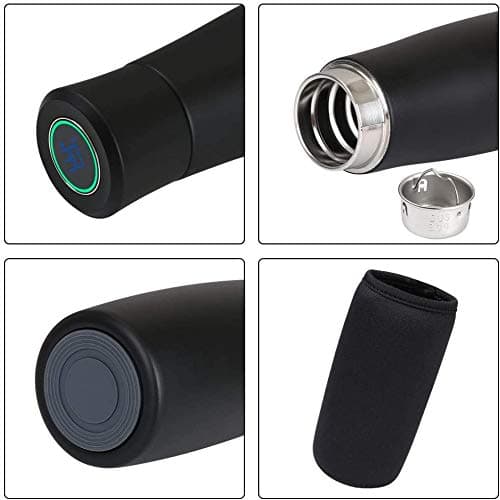 flintronic Drink Flasks, 400ML Vacuum Cup Flasks Rechargeable LCD Temperature Display | 304 Stainless Steel Hot & Cold Sports Drinks Bottle for Home, Office (1*USB Cable & Bottle Bag Include) Black — view 6