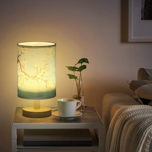 GUIJZSLTRG Table Lamp USB Wooden Bedside Night Lamp with Linen Fabric Lampshade Minimalist Lamps Decorative Bedroom Nightstand Light Vintage Small Nightlight LED Lamp for Home Office Hotel Gift — view 6