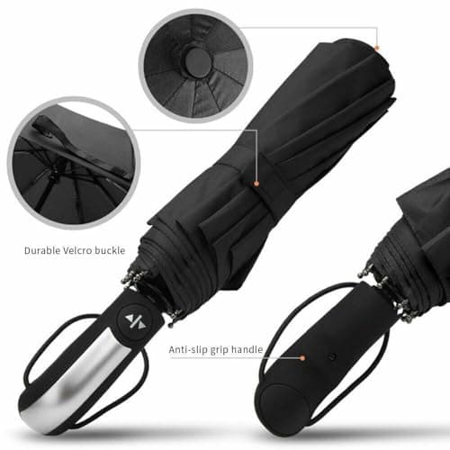 Buystarget Windproof Umbrella Large Stormproof Umbrellas or Men Women Compact Classic Waterproof Canopy Durable Strong 8, 10Ribs Auto Open Rain Sun Travel Business (Black Windproof Auto Open/Close) — view 5