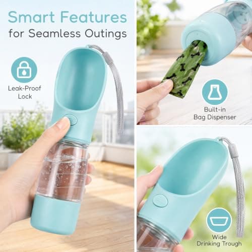 Sky Blue Portable Dog Water Bottle for Walking, 3-in-1 Pet Water — view 2