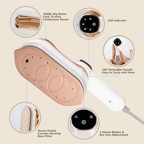 Portable Travel Garment Steamer 1200W, 2-in-1 Handheld Iron & Steamer with LCD Display, 3 Steam Modes, 20s Fast Heat, 180° Foldable Handle, 180ml Tank for Clothes, Home & Travel — view 4