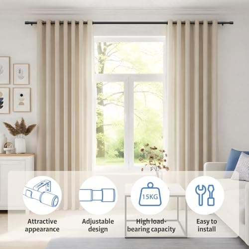PeSenp Curtain Poles 77-240cm, 25mm Diameter Black Extendable Curtain Pole — view 2