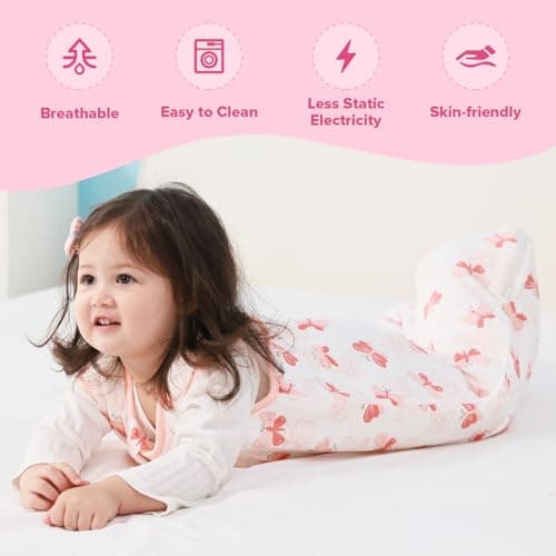 ToyaTec Baby Sleeping Bag 2.5 Tog Super soft Rayon Made from Bamboo,Baby's Bamboo fiber Sleeping Bag Autumn Winter Sleeping Blanket(Pink,M) — view 6