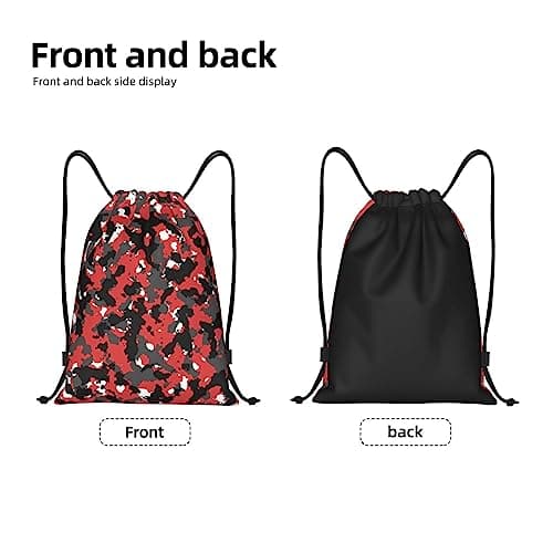 Richugui Red, black and grey camou flage pattern Camo Drawstring Bag Bloodshot Camouflage Red Urban Gym Bag Sports Backpack Lightweight Waterproof Bag for Men Women Outdoor Gym Sport — view 5