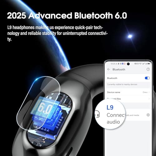 Open Ear Headphones Bluetooth 6.0, 45Hrs Wireless Sports Earbuds with Wide Area Tap, Secure Fit Ear Hook, IPX7 Waterproof Earphones for Gym, Running, Office, Immersive Stereo & ENC Calls, Black — view 2