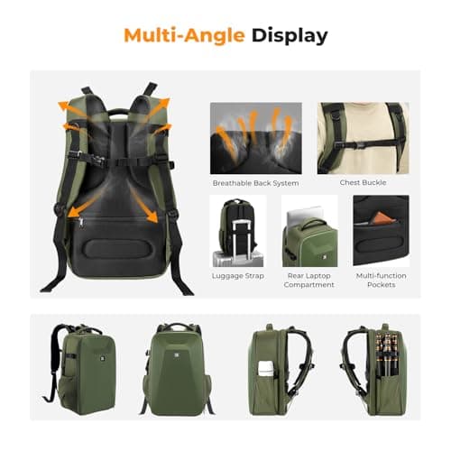 K&F CONCEPT Camera Backpack,Hardshell DSLR Photography Camera Bag (Green) — view 4
