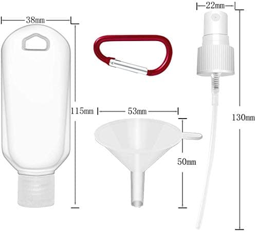 Tenlacum 50ml Refillable Bottles Travel Carabiner with Keychain Clip Portable Squeeze Sanitiser Hand Containers Transparent Empty Bottles 8PCS — view 3