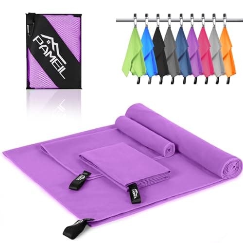 Pameil Microfibre Towel,3 Set(80 x 40cm x2 +160 x 80cm) Large Microfibre,Quick Dry Towel,Gym Workout Travel Swimming Beach Camp Outdoor Hiking (Light purple)