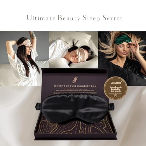 SILKSLEEK Eye Mask for Sleeping, 22 Momme Pure Mulberry Silk Sleep Mask Filled with 100% Pure Silk, Travel Essentials, Super Soft & Comfortable Blackout Eye Mask in Gift Box… (Black) — view 6