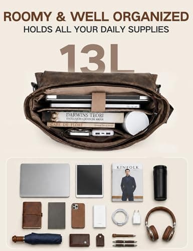 VX VONXURY Messenger Bag for Men, 14 inch PU Leather Laptop Bag for Work — view 5