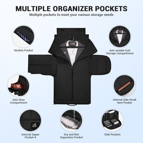 DEVPNR Rolling Garment Bags for Travel 59L, Black, 59L, Rolling Garment Bags for Travel — view 3