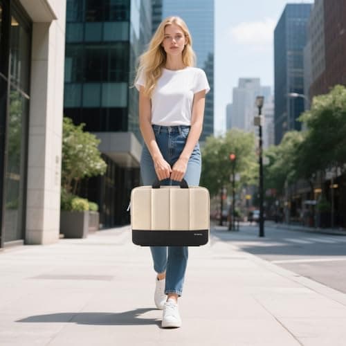 DOMISO 15-15.6 Inch Laptop Sleeve for MacBook Air 15" & Pro, Dell XPS 15, HP, Lenovo, Gaming Laptops Water-Resistant Protective Case with Zipper，Beige — view 6