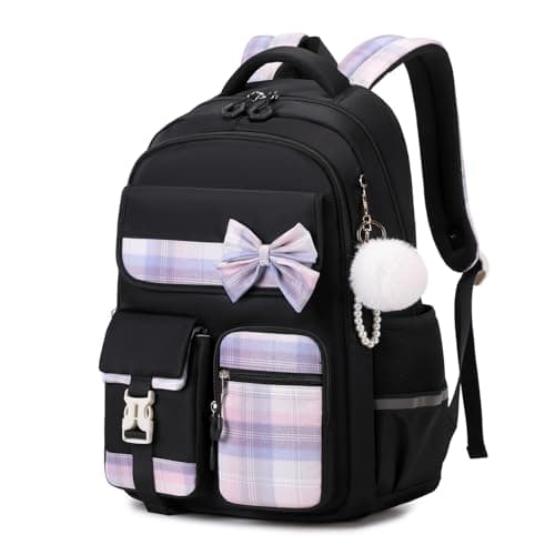 Girls Backpack, Kids Backpack for Girls School Bags with Pen Case, Bow Plaid Book Bag for Elementary Middle Primary High School College