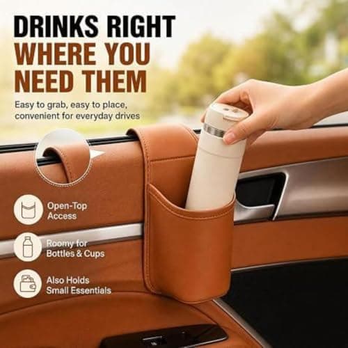 PU Leather Car Door Cup Holder, Anti-Scratch Storage Bag For All Vehicles — view 3