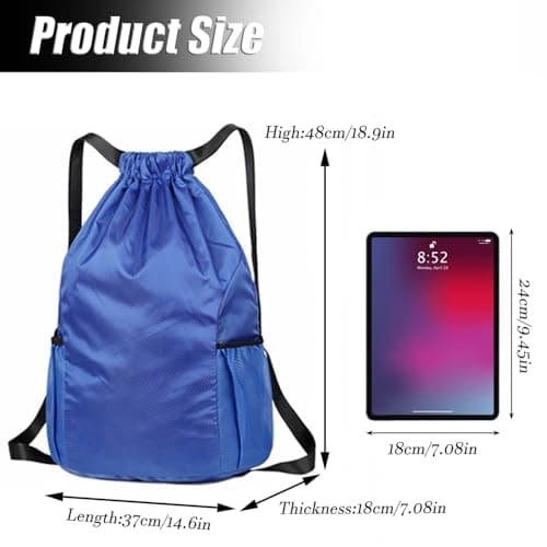 SUJIBHI Drawstring Bags Unisex Waterproof Sports Bag Swim PE Bags Drawstring Gym Bag for School Sports Swimming Gym Travel Beach (Blue) — view 2