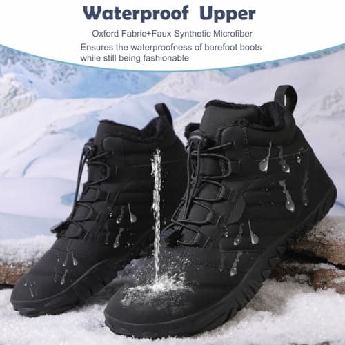 Fadezar Barefoot Boots Men Women Waterproof Snow Walking Boot Warm Fur Lining Barefoot Shoes Anti-slip Hiking Shoes 1698 Black UK 9 (CN 43) — view 3