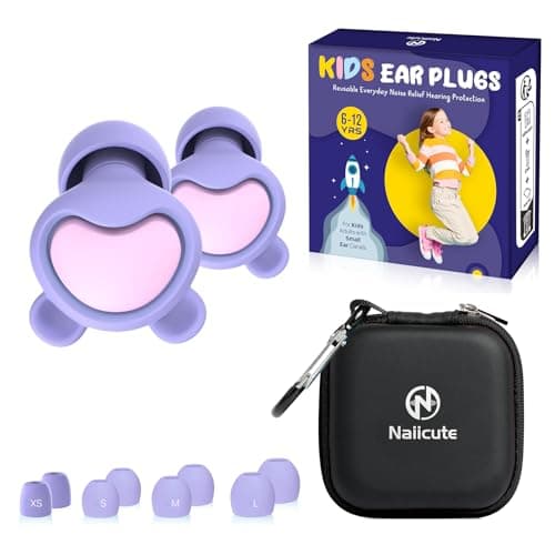 Kids Ear Plugs (6+yrs), Reusable Everyday Noise Reduction Earplugs for Focus, Travel, Socializing, Concerts, Events, Sensitivity, School, Playtime – Children Hearing Protection, 26 dB, 4 Sizes Tips