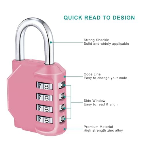 ZHEGE 4-Digit Combination Lock with Resettable Code (Pink) — view 3