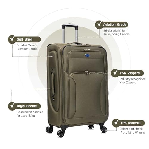 Aerostar Extra Large 32” Lightweight Softshell Expandable Suitcase, Integrated Combination Lock, 4 Wheels Check in Luggage for 30kg (Army Green, 162 litres) — view 2