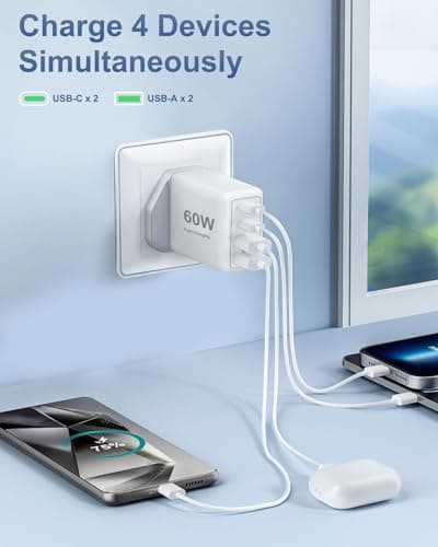 60W Multi USB Plug Fast Charger, Multiport USB Wall Plug Dual USB C Power Adapter Type C Charger Head, UK Charging Plug for i Phone 17 16 15 14 13 12 11 Pro Max Plus X XS XR — view 2