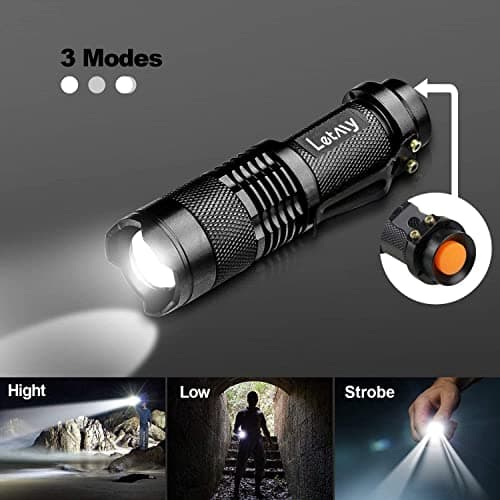 LETMY Pack of 2 Small LED Torches, 300 Lumens Super Bright Mini Torch Battery Powered with 3 Modes and Adjustable Focus for Camping, Hiking, Gift — view 3