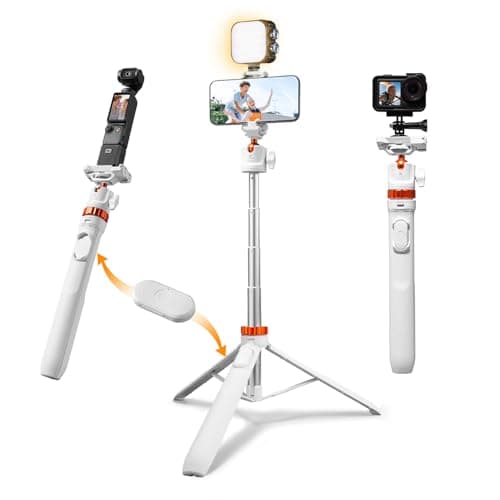 K&F CONCEPT Selfie Stick, 62"/158cm White Phone Tripod