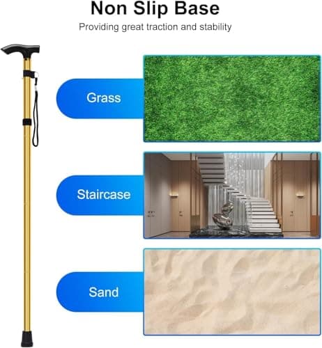 Walking Stick, Portable Collapsible Walking Stick and Mobility Aid Handy, Easily Adjustable Folding Travel Walking Cane for Women, Men & Disabled Flexible and Durable, 33-37 inches (Gold) — view 5